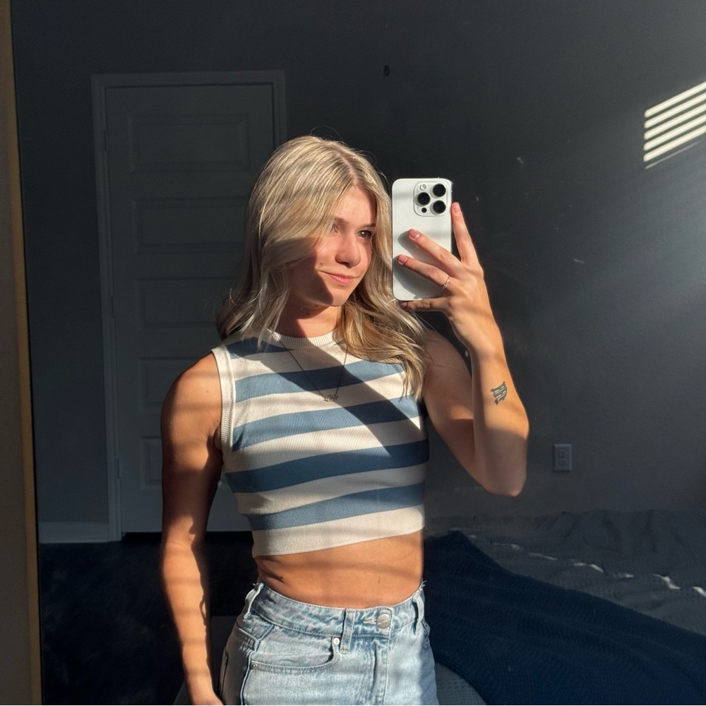 Zara Blue and White Striped Crop Top